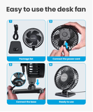 Gaiatop USB Desk Fan, Small But Powerful, Personal Portable Quiet 3 Speeds, Adjustable Mini Table Desktop fan for Cooling Home Office Car Summer Travel Gifts TF30